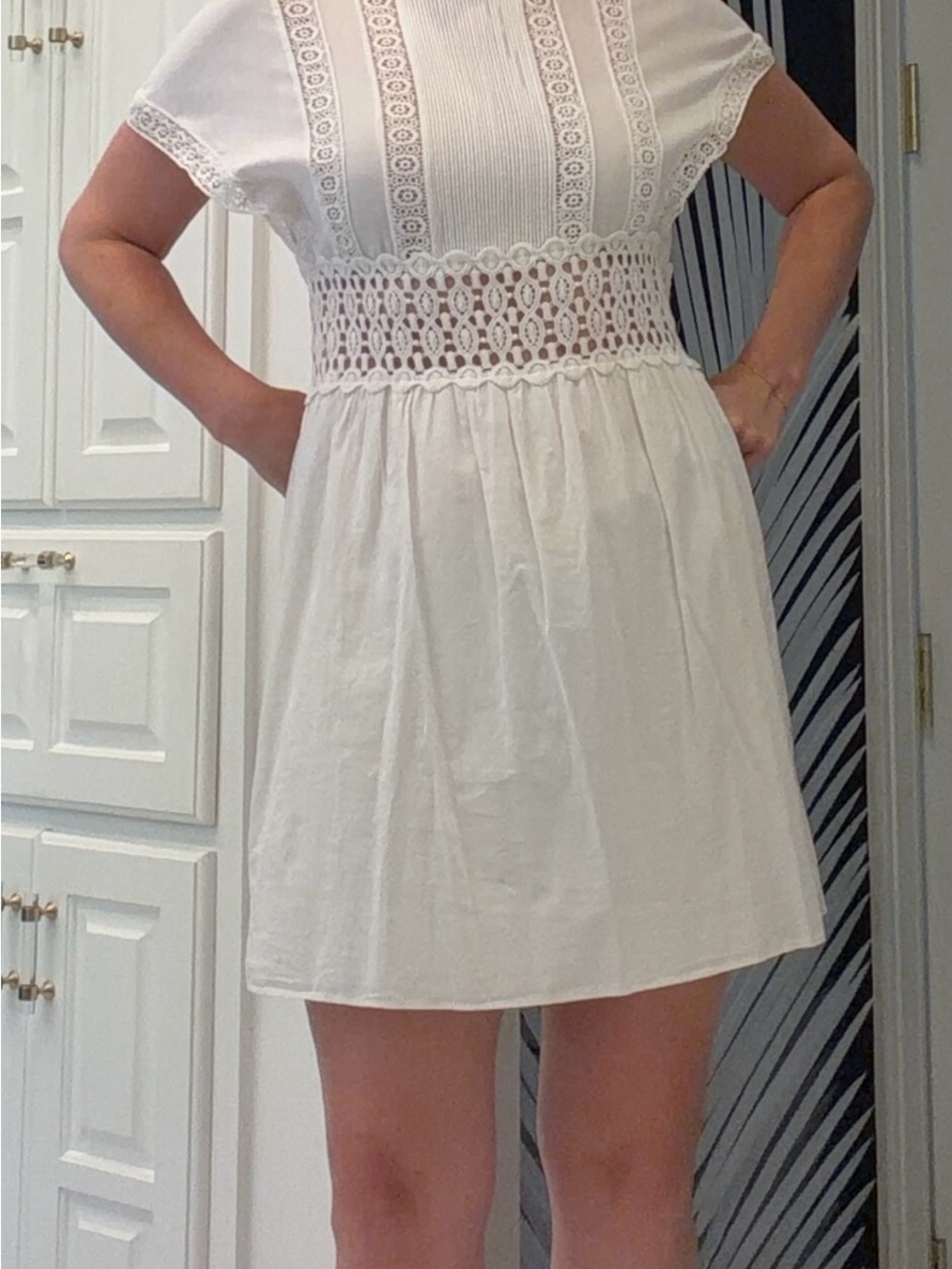 Mango White Cotton Lace-Trim Mini Dress - Picture 2 of 4